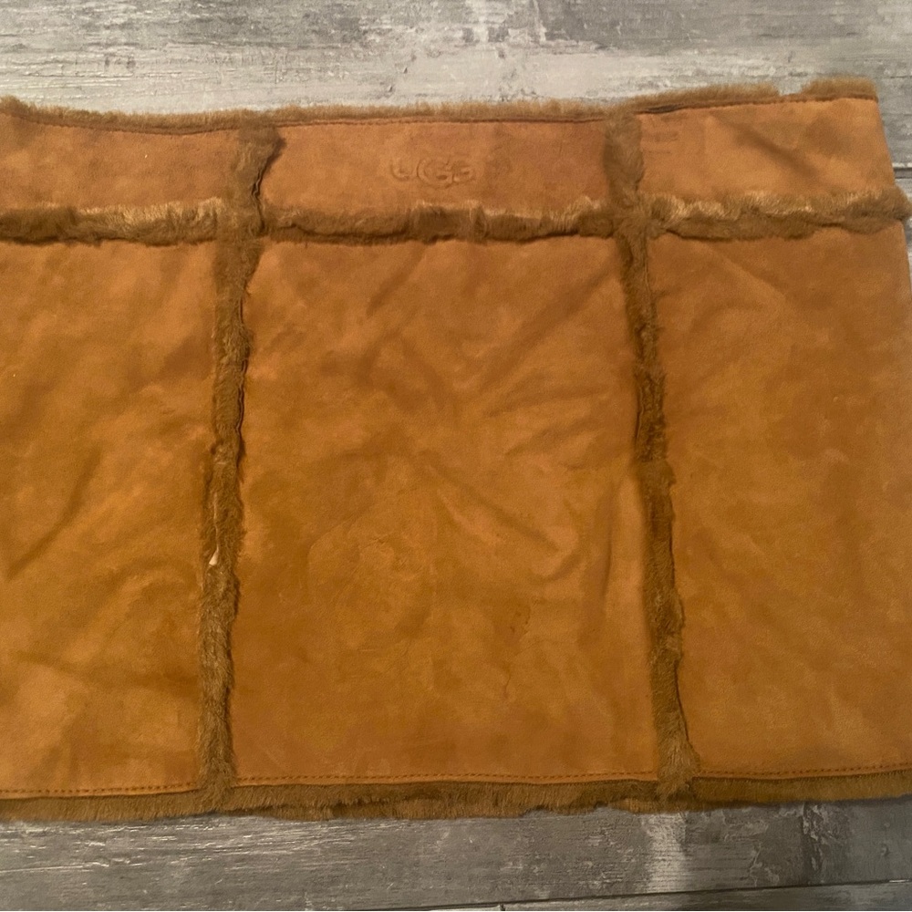 UGG Suede Leather Shearling Tan Chestnut Brown Mini Skirt